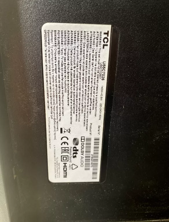 TELEWIZOR LED TCL U55C7026 55" 4K UHD CZARNY