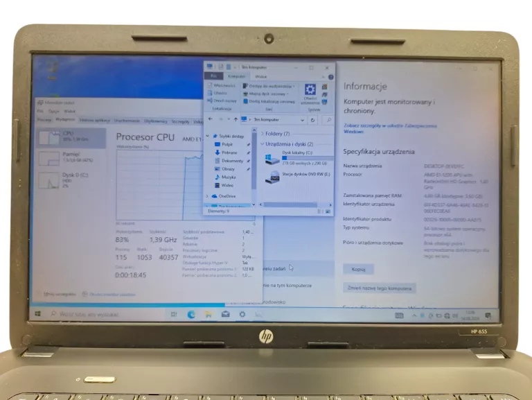 LAPTOP HP 655 RAM 4GB 298GB + ZASILACZ