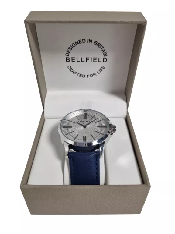 ZEGAREK MĘSKI BELLFIELD NA SKÓRZANYM PASKU NIEBIESKI W PUDEŁKU 42 MM