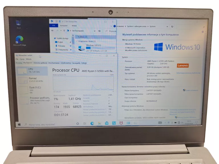 LAPTOP LENOVO V14-ADA RYZEN 3 8GB RAM 256GB SSD//ŁADOWARKA