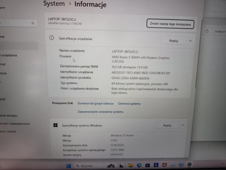 LAPTOP GAMINGOWY LENOVO IDEAPAD GAMING 3 15AC *FV*GWARANCJA*