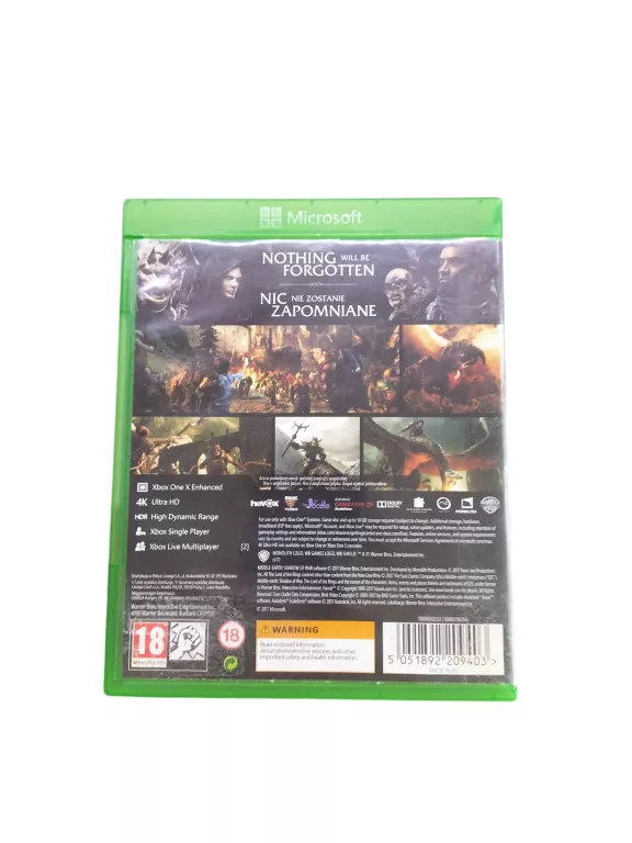 GRA NA XBOX ONE MIDDLE EARTH SHADOW OF WAR ŚRÓDZIEMIE CIEŃ WOJNY