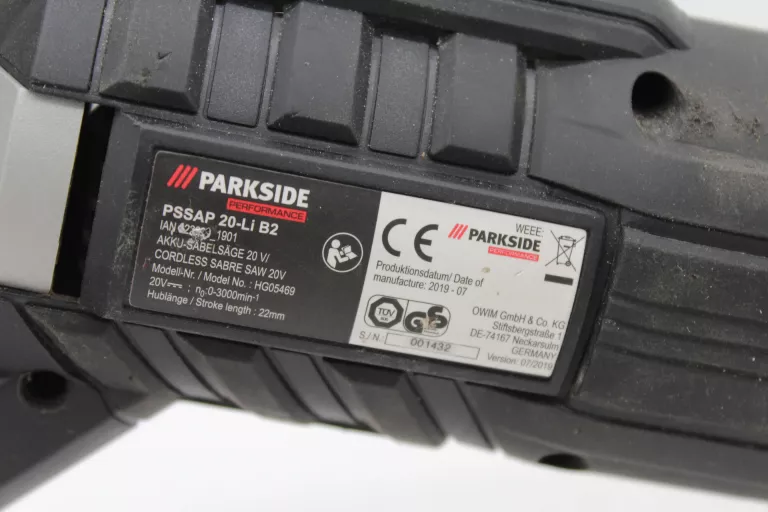 PARKSIDE PERFORMANCE PIŁA SZABLASTA 20 V PSSAP 20-LI B2