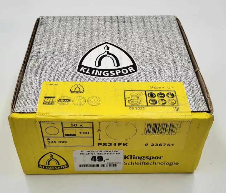KLINGSPOR KRĄŻEK ŚCIERNY RZEP PS21FK 125MM P100 50 SZTUK #236751