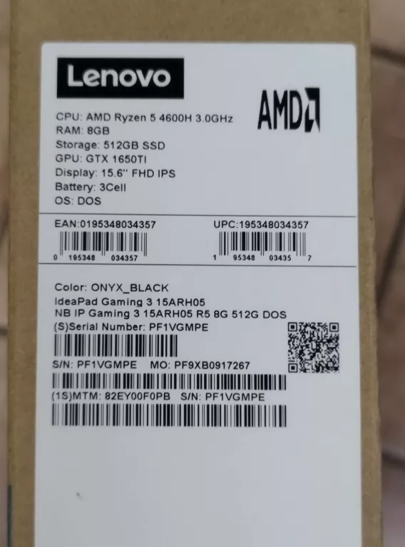LAPTOP LENOVO IDEAPAD GAMING RYZEN 4600H GTX 1650TI 8GB 512GB SSD