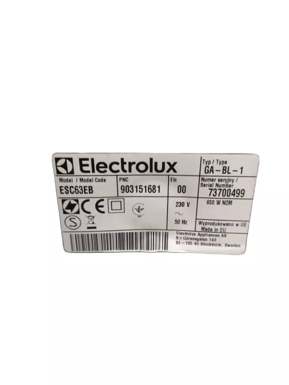 ODKURZACZ ELECTROLUX ESC63EB 650 W !!!
