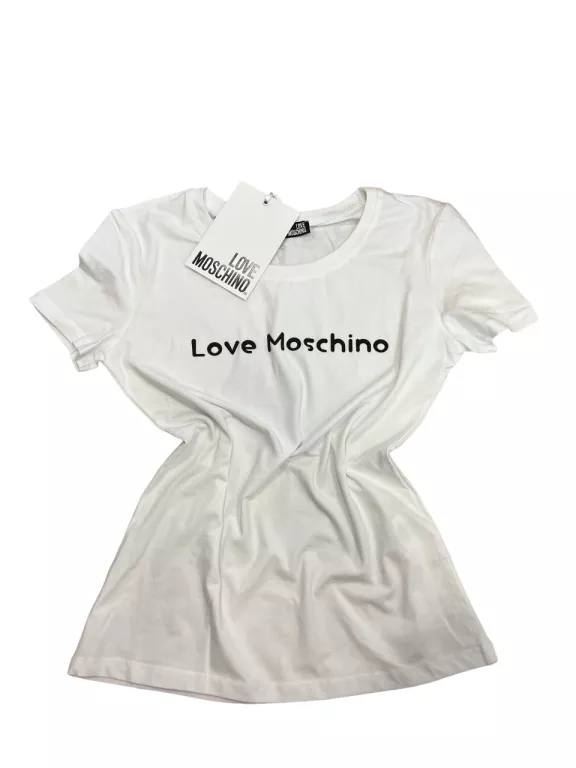 T- SHIRT DAMSKI LOVE MOSCHINO BIAŁY / POWYSTAWOWY Z METKĄ