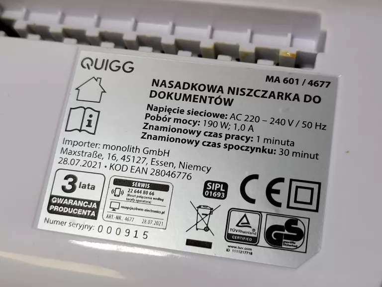 NASADKOWA NISCZARKA DO DOKUMENTÓW QUIGG