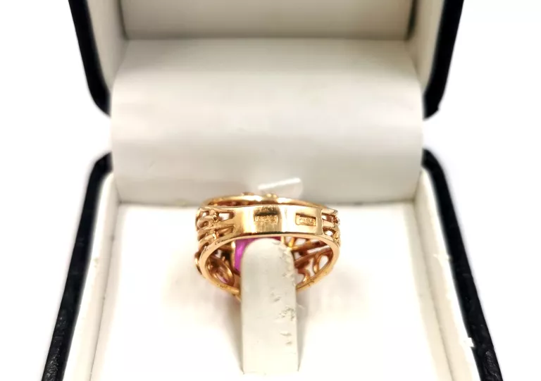 ZŁOTY  PIERŚCIONEK Z RÓŻOWYM KAMIENIEM PRÓBY 583