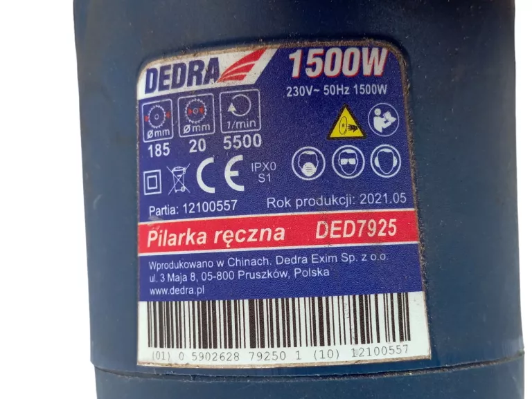 NAJAZDÓWKA DEDRA PIŁA TARCZOWA DED7925 1500W