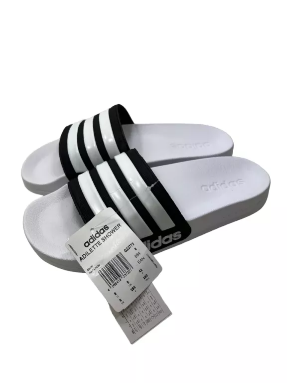 BIAŁO CZARNE KLAPKI ADIDAS ADILETTE SHOWER / R42 / Z METKĄ