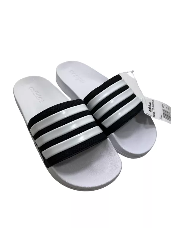 BIAŁO CZARNE KLAPKI ADIDAS ADILETTE SHOWER / R42 / Z METKĄ