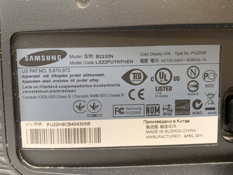 MONITOR SAMSUNG B2230N 22"