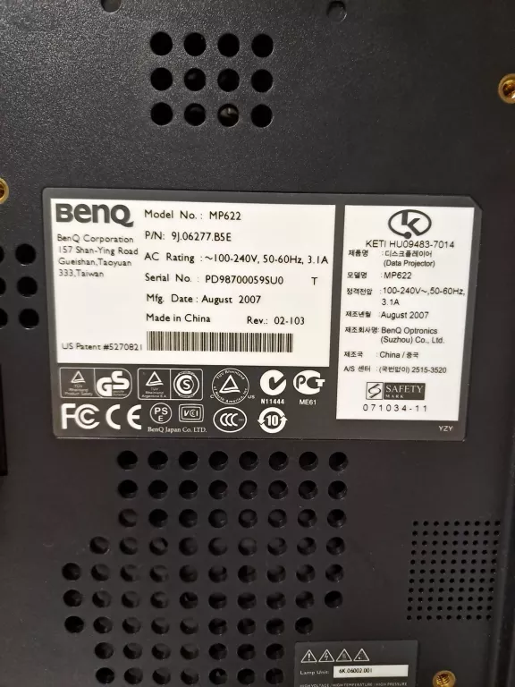 PROJEKTOR DLP BENQ MP622C CZARNY BRAK PILOTA