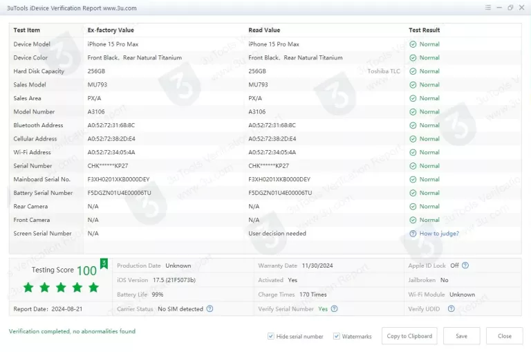 TELEFON APPLE IPHONE 15 PRO MAX 256GB KONDYCJA 98% APPLECARE - NA CZĘŚCI