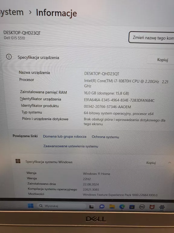 LAPTOP DELL G15 5510 INTEL I7-10870H 16GB RTX3050 512SSD