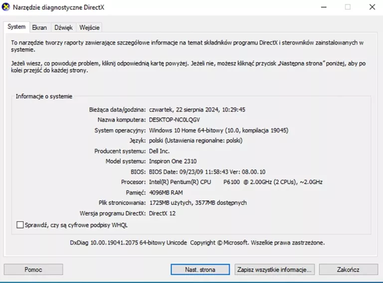 KOMPUTER DELL INSPRION ONE 2310 INTEL PENTIUM P6100 4/256GB