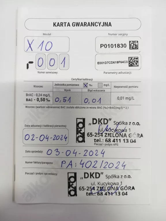 ALKOMAT ELEKTROCHEMICZNY ALKOHIT X10 KOMPLET