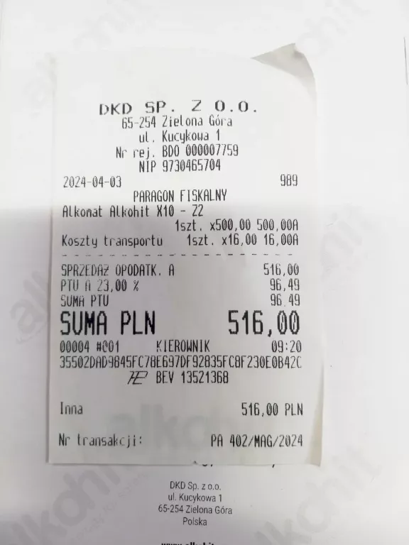 ALKOMAT ELEKTROCHEMICZNY ALKOHIT X10 KOMPLET