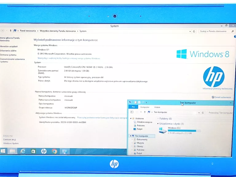 LAPTOP HP 13-C000NW CELERON N2840 2.16GHZ 2GB RAM 32GB