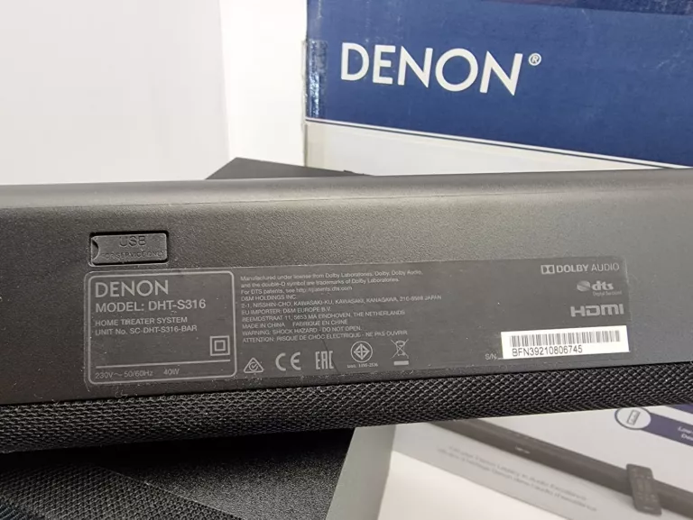 SOUNDBAR DENON DHT-S316 2.1 BLUETOOTH DOLBY DIGITAL 40W Z SUBWOOFEREM