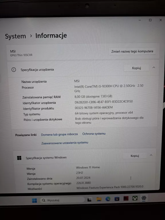 LAPTOP MSI GF63 THIN 10SCXR / I5-10 GEN / 8GB RAM / 512GB SSD / GTX 1650