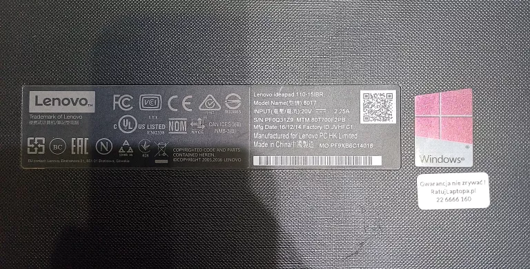 LAPTOP LENOVO IDEAPAD 110-15IBR CELERON N3060/4GB/256SSD