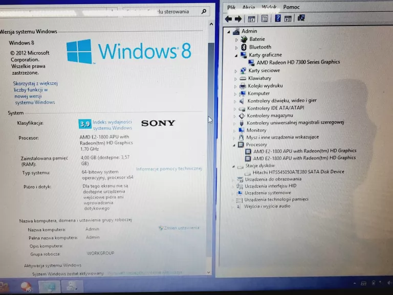 LAPTOP SONY VAIO SVE111B11M /AMD E2-1800 /4RAM/500HDD + ŁADOWARKA