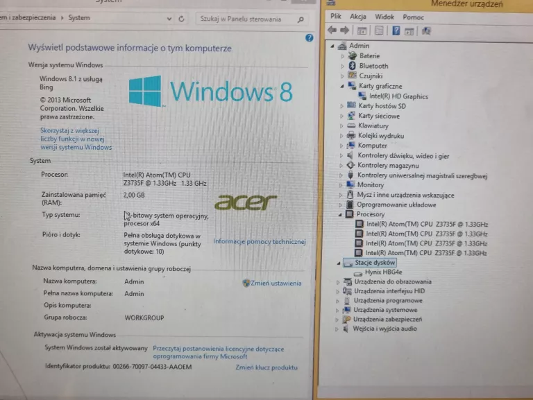 2W1 ACER ASPIRE SW5-012/ INTEL ATOM Z3735F / 2RAM/32ROM + ŁADOWARKA