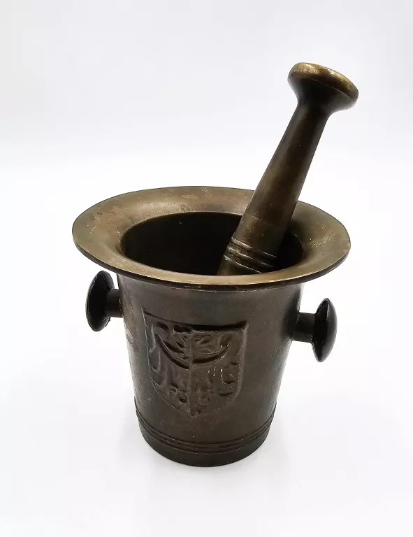 MOSIĘŻNY MOŹDZIERZ Z HERBEM WROCŁAWIA + TŁUCZEK 1,3 KG