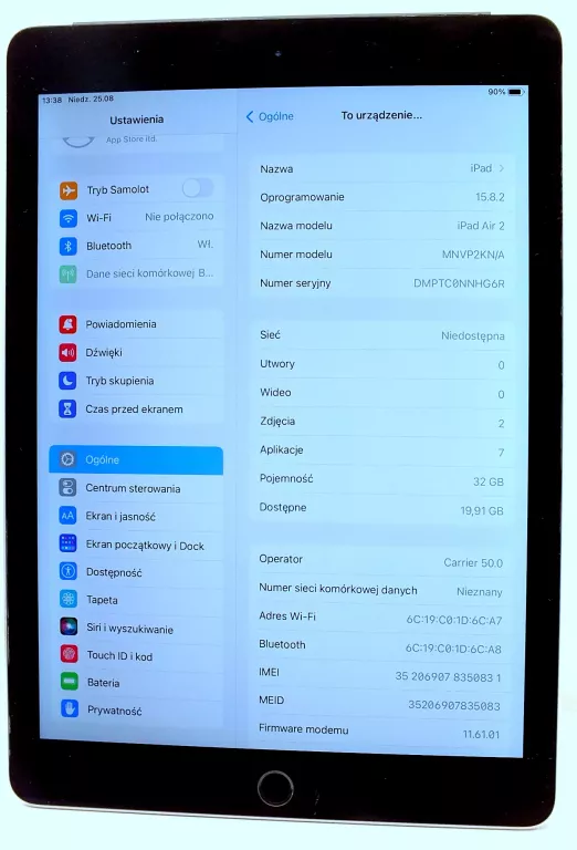APPLE IPAD AIR 2 32GB A1567 WI-FI + CELLUAR LTE 9,7"