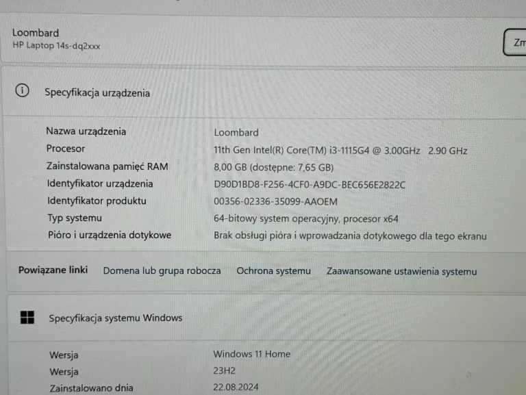 LAPTOP HP 14S-DQ2009NW I3-11/256GB/8GB