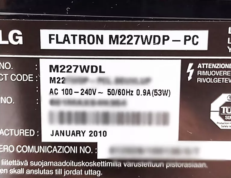 TV-MONITOR LG M227WDP + KABEL ZASILAJĄCY