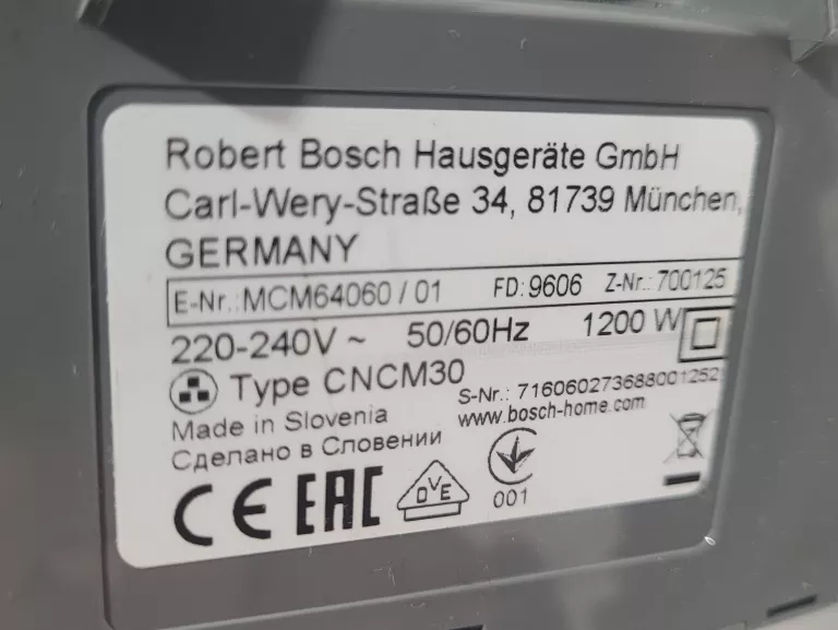 ROBOT KUCHENNY BOSCH MODEL CNCM30 1200W ZESTAW