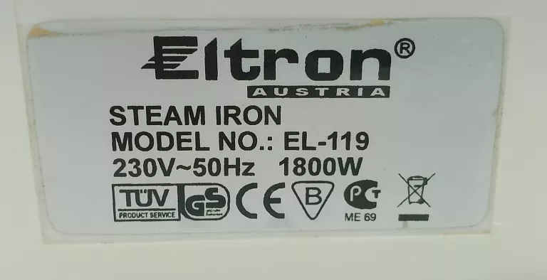 ŻELAZKO ELTRON 1800W TERMOSTAT REGULATOR PARY 119 RÓŻOWE