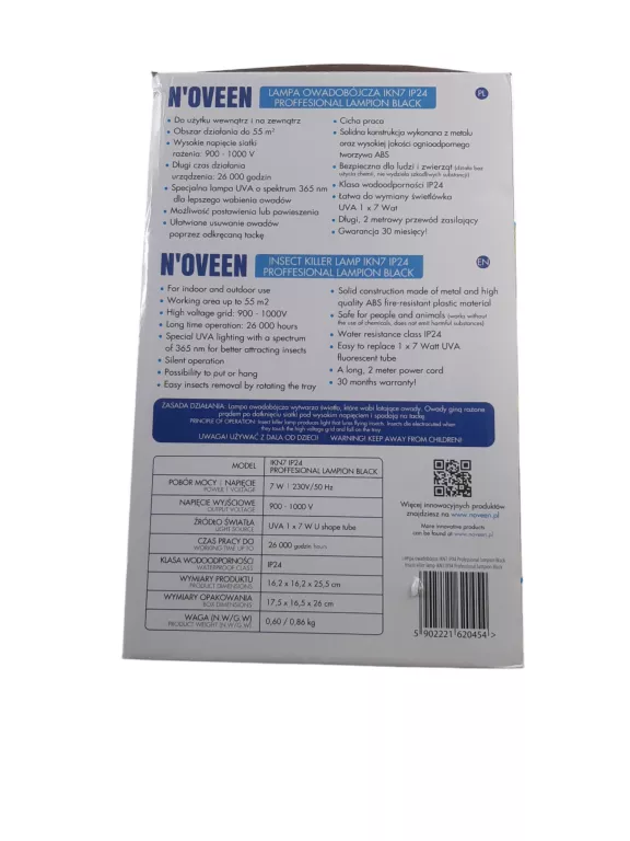 LAMPA OWADOBÓJCZA NA KOMARY MUCHY NOVEEN IKN7 IP24/KOMPLET