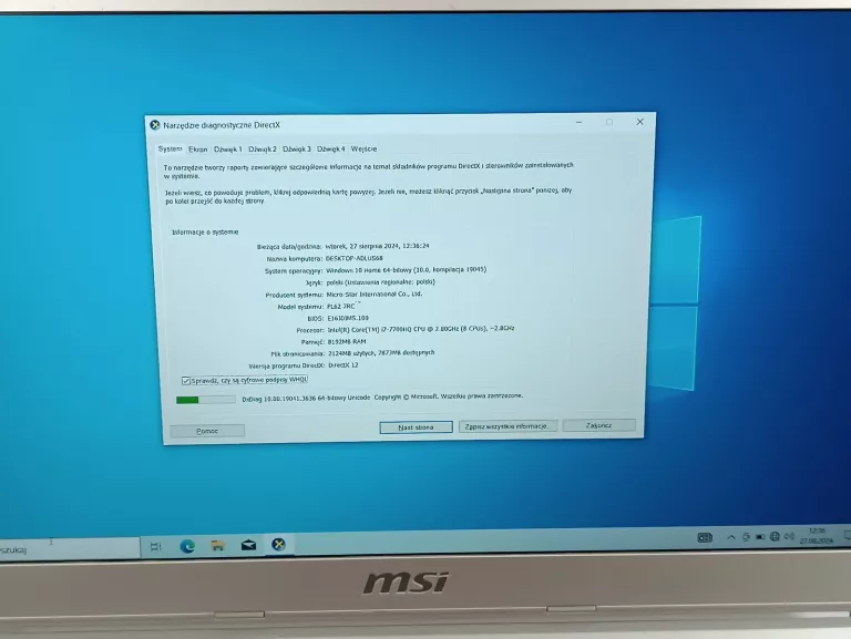 LAPTOP MSI PL62 7RC 8GB INTEL CORE I7