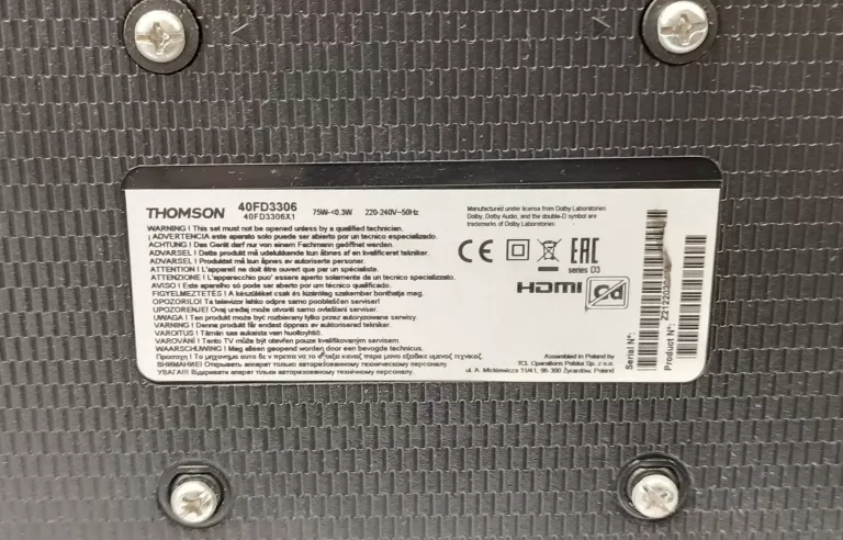 TELEWIZOR THOMSON LED 40FD3306 BEZ PILOTA