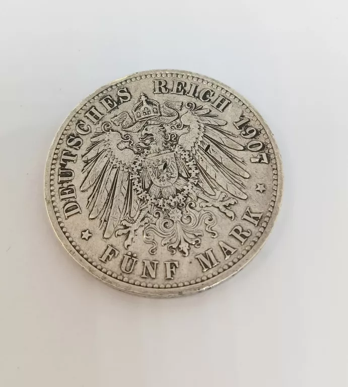 MONETA WILHELM II DEUTSCHER KAISER KÖNIG V PREUSSEN 5 MAREK 1907 R