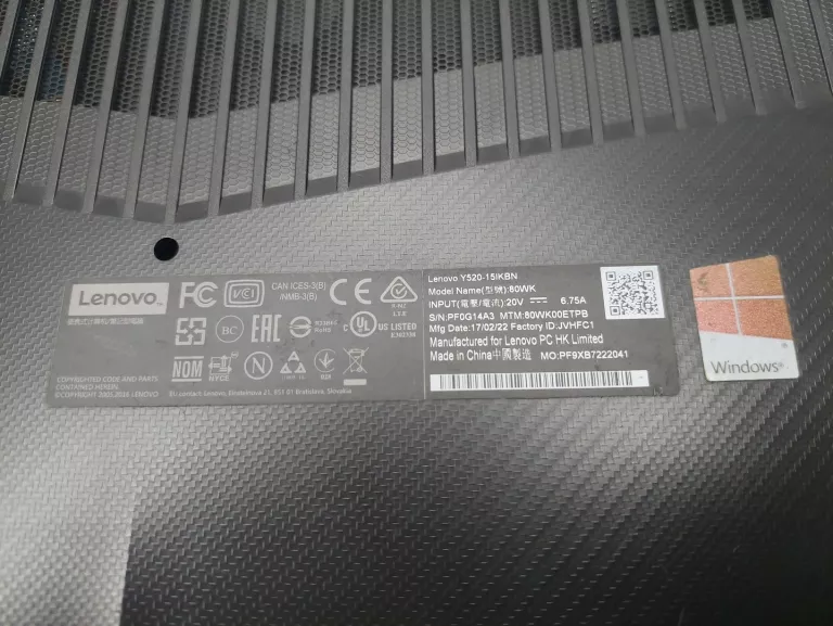 LAPTOP LENOVO LEGION Y520-15IKBN I7-7700HQ/8GBRAM/1,5TBHDD/GTX 1050