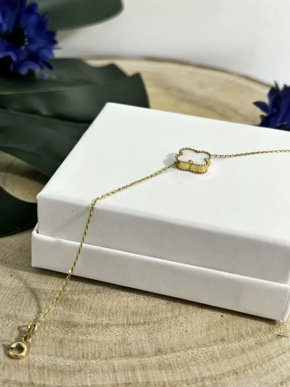 ZŁOTA BRANSOLETKA Z KWIATKIEM Z BIAŁĄ MASĄ 585/2,39G