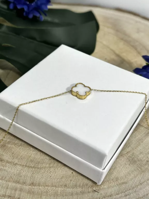 ZŁOTA BRANSOLETKA Z KWIATKIEM Z BIAŁĄ MASĄ 585/2,39G