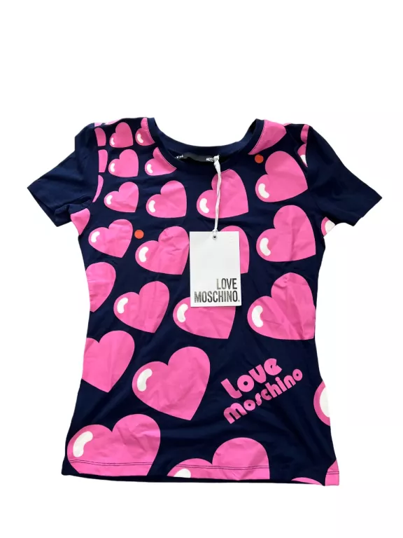 T- SHIRT DAMSKI LOVE MOSCHINO SERDUSZKA / POWYSTAWOWY Z METKĄ