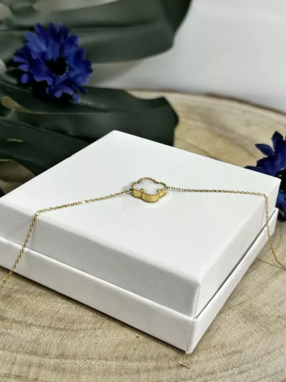 ZŁOTA BRANSOLETKA Z KWIATKIEM Z BIAŁĄ MASĄ 585/2,39G