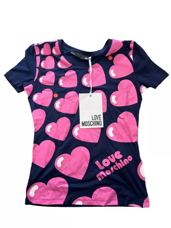 T- SHIRT DAMSKI LOVE MOSCHINO SERDUSZKA / POWYSTAWOWY Z METKĄ