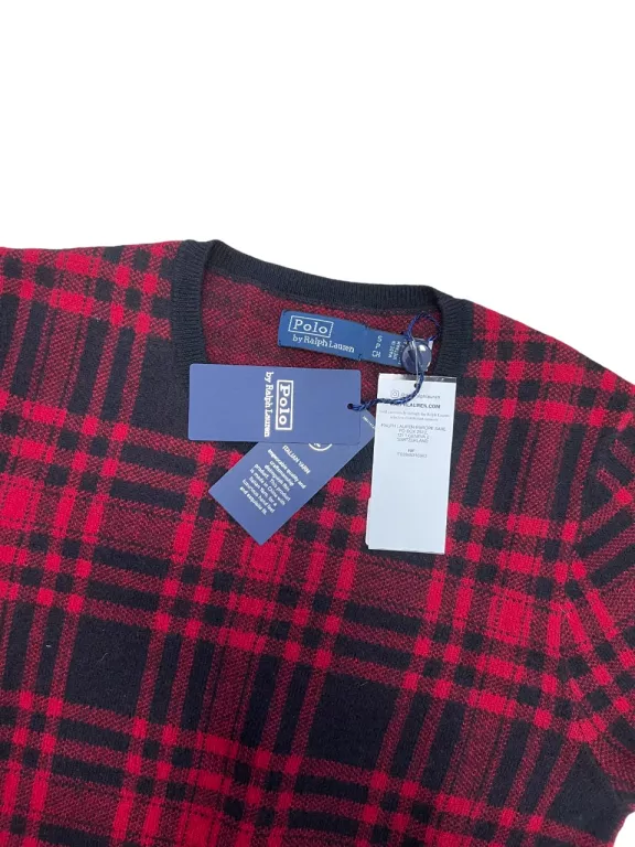 RALPH LAUREN KRACIASTY WEŁNIANY SWETER Z KRÓTKIM RĘKAWEM / Z METKĄ