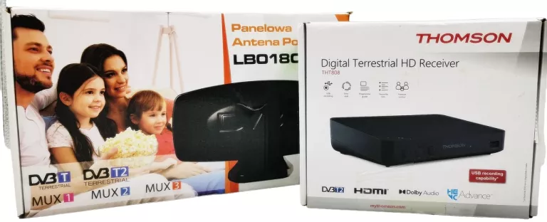THOMSON DEKODER DVB-T2+ ANTENA POKOJOWA LBO180