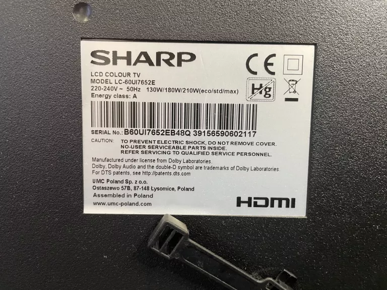 SMART TV 60'' SHARP LC-60UI7652E 4K HDR HEVC