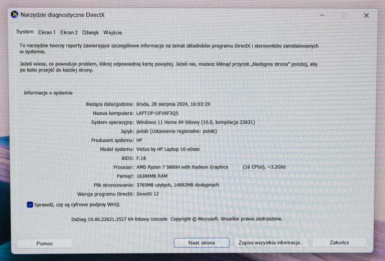 LAPTOP HP VICTUS 16-E0502NW 16,1 R7 16GB 1TB RTX3060 W11
