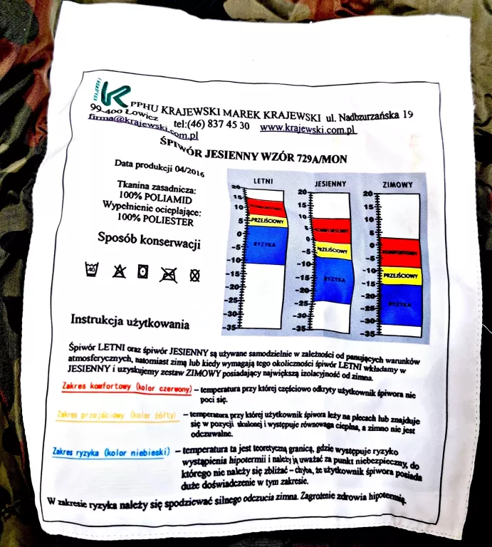 ŚPIWÓR ZIMOWY WZ 729A
